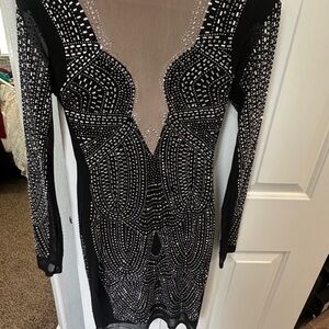 Elegant Black and Silver Embellished Dress